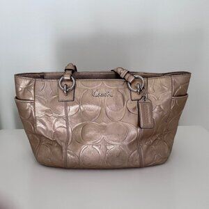 Coach Signature Embossed Gold Metallic Gallery Tote Handbag E1169-F17727